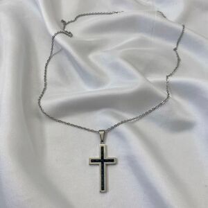 Minimalist Catholic Girl Silver Black Large Cross Pendant Necklace